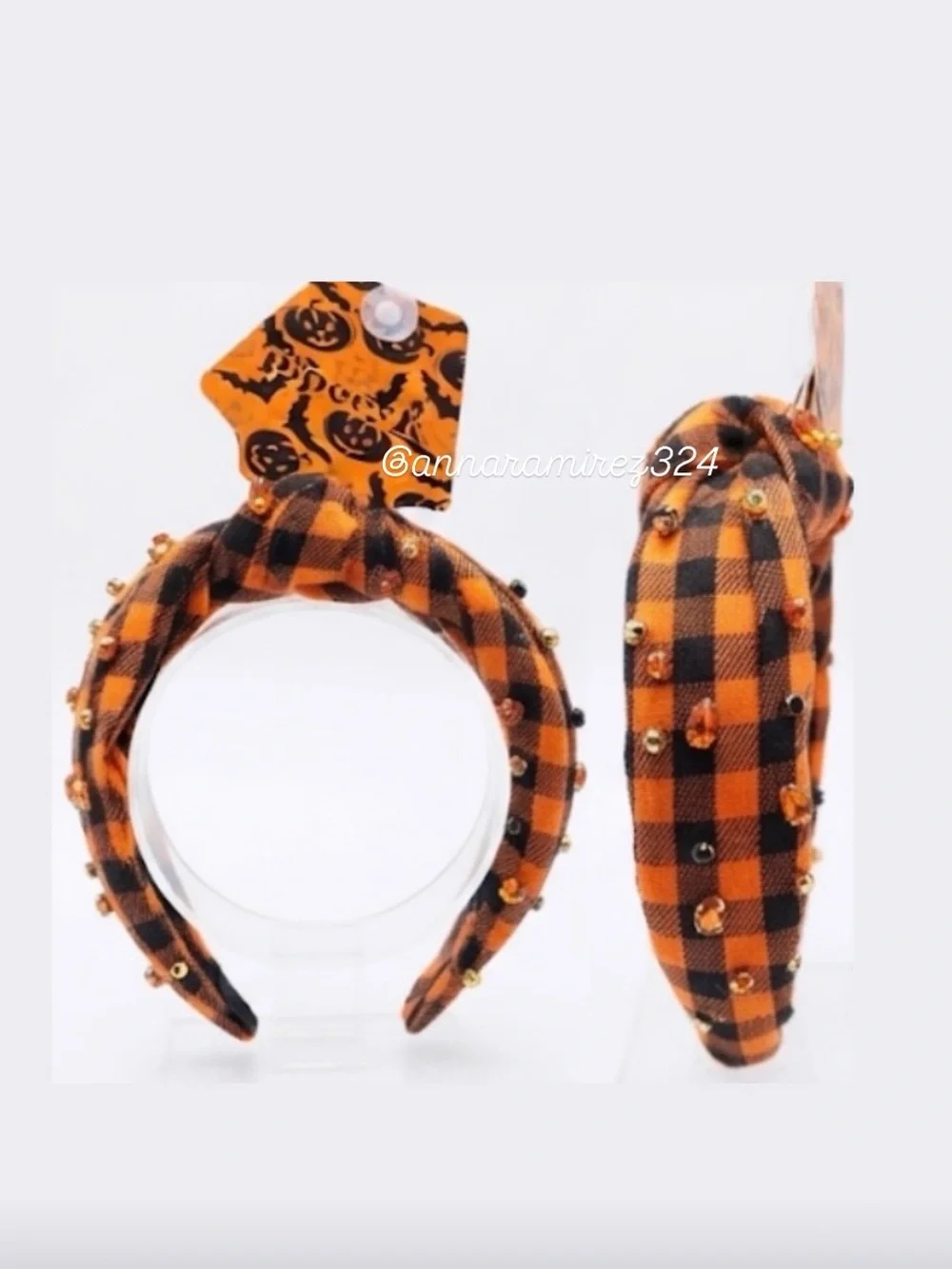 NWT ⚜️🖤⚜️ Piper K Orange and Black Plaid Jeweled Knot Headband